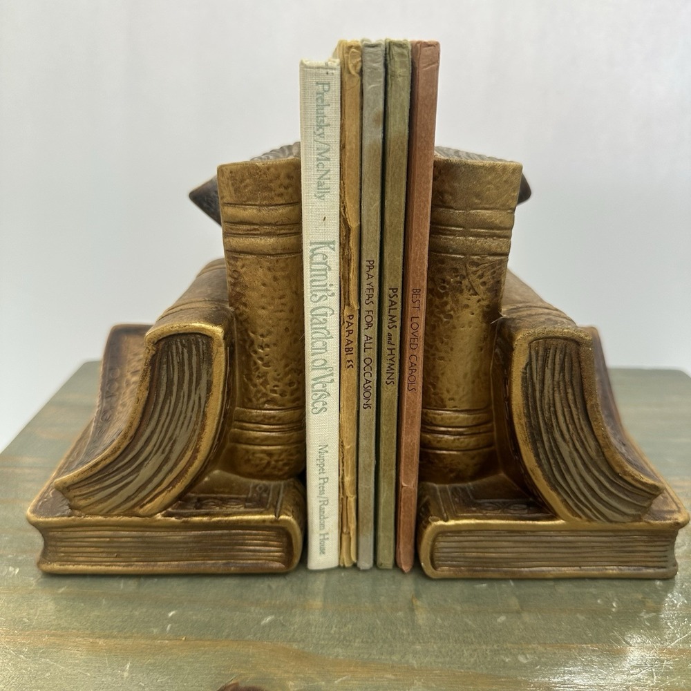 Vintage Set Bookends Books Gold Copper Tone Plaster Weighted Cascading Library